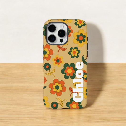Retro Chic Orange Blumenmuster Whimsikfeder Case-Mate iPhone Hülle