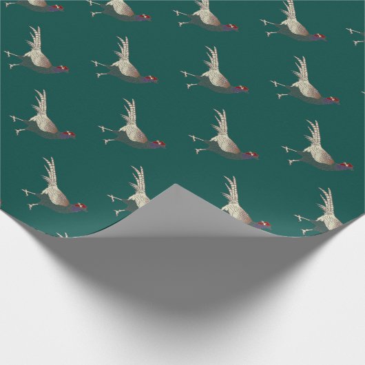 Retro chic pheasant Vogel türkis Wrapping Paper Geschenkpapier (Ecke)