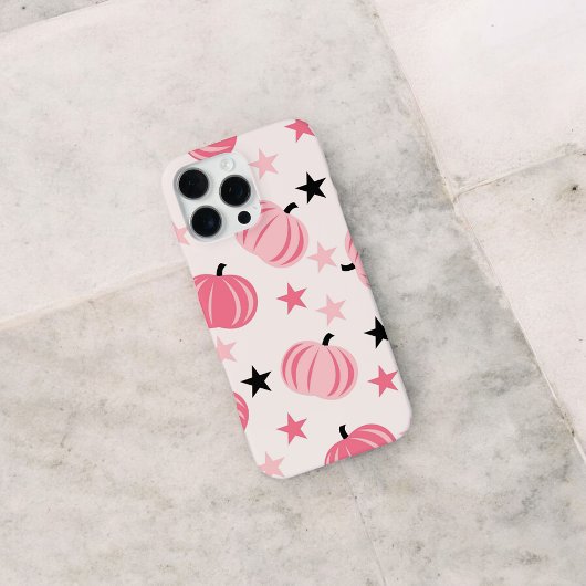 Retro Chic Pink Pumpkin Pattern Whimsischer Fall iPhone Hülle
