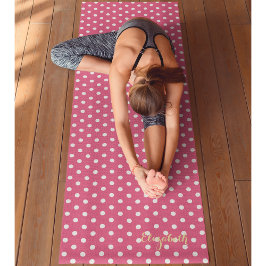 Retro Chic Pink White Polka Dots Monogram Übung Yogamatte