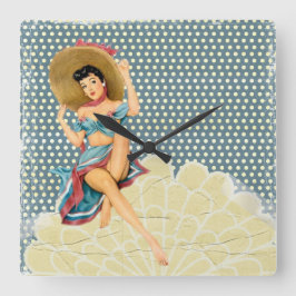 Retro Chic Pinup Girl Quadratische Wanduhr