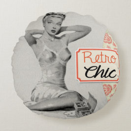 Retro Chic Pinup Girl Rundes Kissen