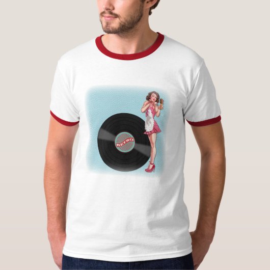 Retro Chic Pinup Vinyl Girl T-Shirt (Vorderseite)