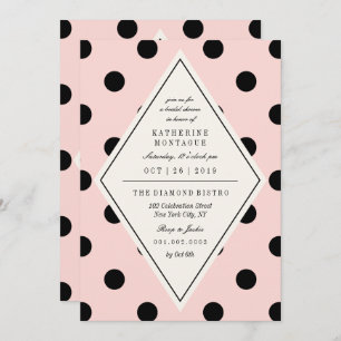 Retro Chic Polka Dots Diamond Brautparty laden ein Einladung