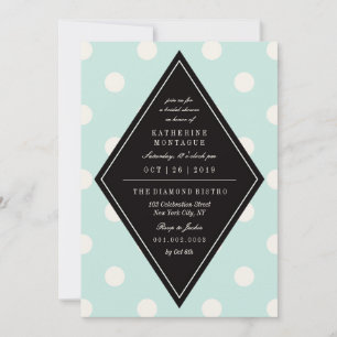 Retro Chic Polka Dots Diamond Brautparty laden ein Einladung