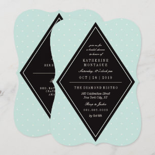 Retro Chic Polka Dots Diamond Brautparty laden ein Einladung