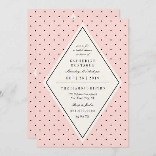 Retro Chic Polka Dots Diamond Brautparty laden ein Einladung (Vorne/Hinten)