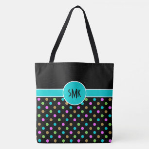 Retro Chic Polka Dots Große Mit Monogramm Tasche