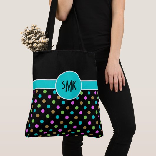 Retro Chic Polka Dots Große Mit Monogramm Tasche (Von Nahem)