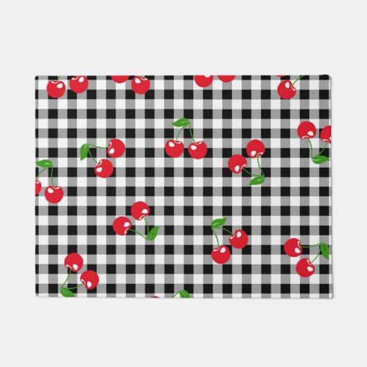 Retro Chic Red Cherry & Schwarz-weiß Gingham Fußmatte (Vorderseite)