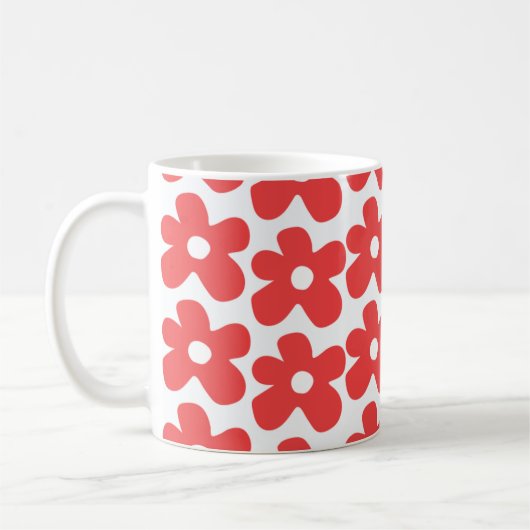 Retro Chic Red Floral Bold Y2K Blume Design Kaffeetasse (Links)