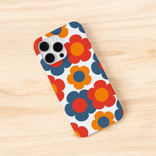 Retro Chic Red, Orange & Blue Floral Muster iPhone Hülle