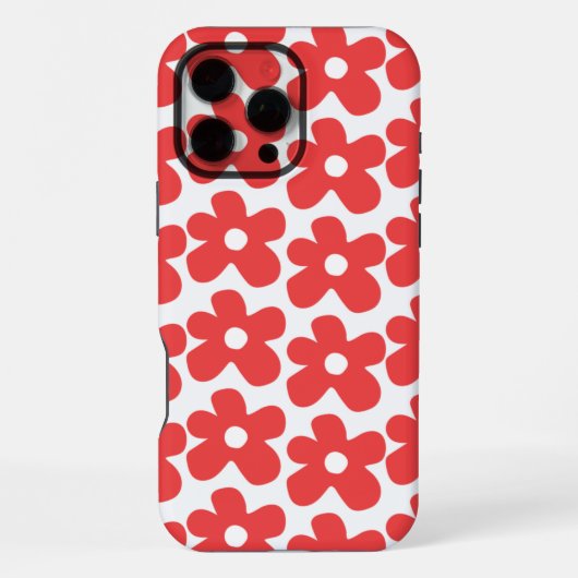 Retro-Chic rotes Blumenmuster whimsical Frühling iPhone Hülle (Rückseite)