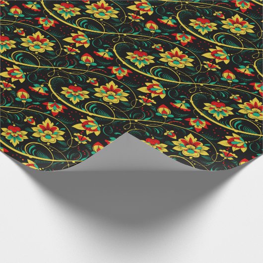 Retro Chic Russisches Weihnachtsgeschenk Khokhloma Geschenkpapier (Ecke)