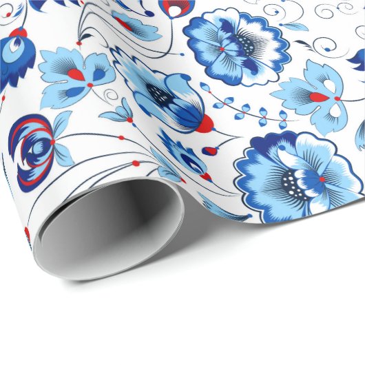 Retro Chic Russisches Weihnachtsgeschenk Khokhloma Geschenkpapier (Rolleneckpunkt)