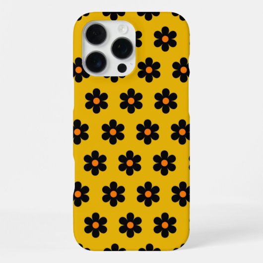 Retro Chic Schwarz & Senfflorales Muster iPhone Hülle (Rückseite)