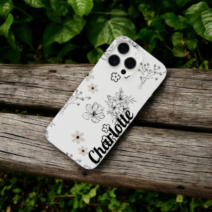 Retro Chic Schwarz-Weiß-Blumenmuster Whimsical  iPhone 16 Pro Max Hülle