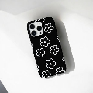Retro Chic Schwarz-Weiß-Blumenmuster Whimsical  iPhone 16 Pro Max Hülle