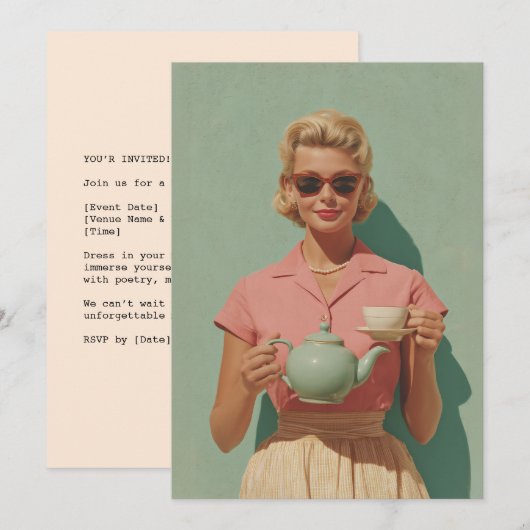 Retro Chic Tee Party Einladung (Vorne/Hinten)