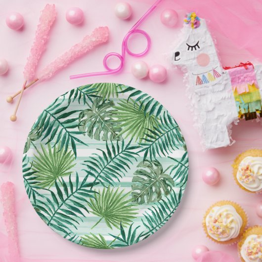 Retro Chic Tropical Green Palm Blätter Art Pattern Pappteller (Party)