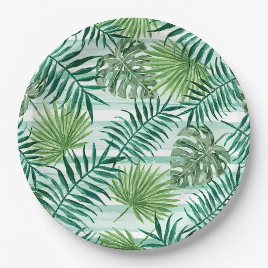 Retro Chic Tropical Green Palm Blätter Art Pattern Pappteller (Vorderseite)