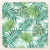Retro Chic Tropical Green Palm Blätter Art Pattern Rechteckiger Pappuntersetzer (Vorderseite)