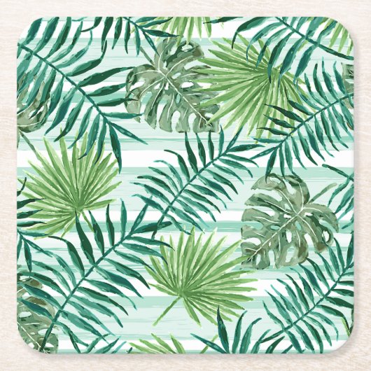 Retro Chic Tropical Green Palm Blätter Art Pattern Rechteckiger Pappuntersetzer (Vorderseite)
