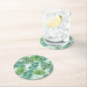 Retro Chic Tropical Green Palm Blätter Art Pattern Runder Pappuntersetzer (Vor Ort)