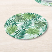 Retro Chic Tropical Green Palm Blätter Art Pattern Runder Pappuntersetzer (Angewinkelt)