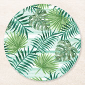 Retro Chic Tropical Green Palm Blätter Art Pattern Runder Pappuntersetzer (Vorderseite)