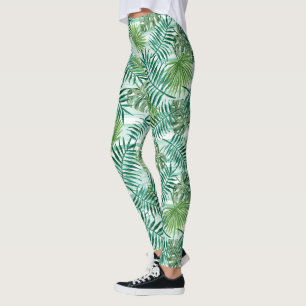 Retro Chic Tropical Green Palm Blätter Muster Leggings
