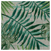 Retro Chic Tropical Green Palm Blätter Muster Stoff (Nahaufnahme)