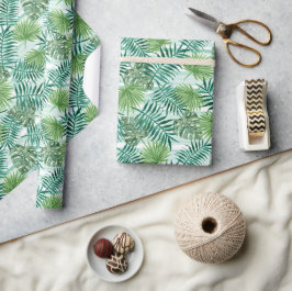 Retro Chic Tropical Green Palm Tree Blätter Foliag Geschenkpapier