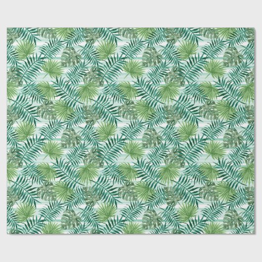 Retro Chic Tropical Green Palm Tree Blätter Foliag Geschenkpapier (Flach)