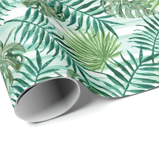 Retro Chic Tropical Green Palm Tree Blätter Foliag Geschenkpapier (Rolleneckpunkt)