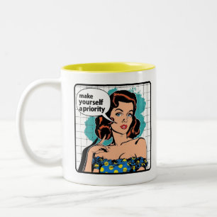 Retro Chic: Vintage Pop Art Inspirierendes Zitat Zweifarbige Tasse