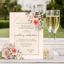 Retro Chic Watercolor Blush Pink Roses Wedding