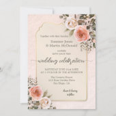 Retro Chic Watercolor Blush Pink Roses Wedding Einladung (Vorderseite)