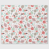 Retro Chic Weihnachtsbaumen und Ziermuster Geschenkpapier (Flach)