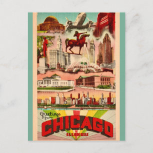 Retro Chicago Attraktionen Postkarte