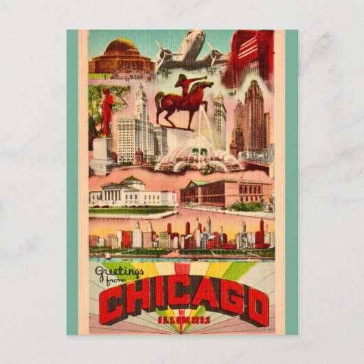 Retro Chicago Attraktionen Postkarte (Vorderseite)