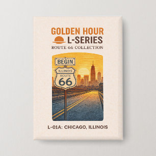 Retro Chicago Illinois Route 66 Start Landmark Button