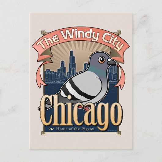 Retro Chicago Pigeon Postkarte (Vorderseite)
