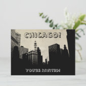 Retro Chicago Skyline Artwork Einladung (Stehend Vorderseite)