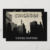 Retro Chicago Skyline Artwork Einladung (Vorne/Hinten)