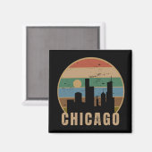 Retro Chicago Skyline Vintage Travel Magnet (Vorderseite/Rückseite)