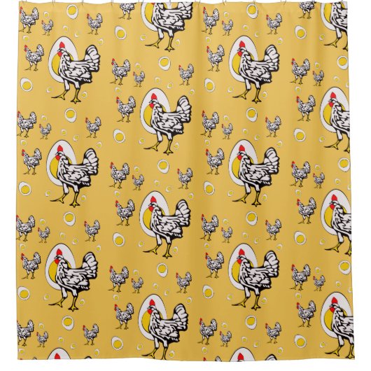 Retro Chickens Duschvorhang (Vorderseite)