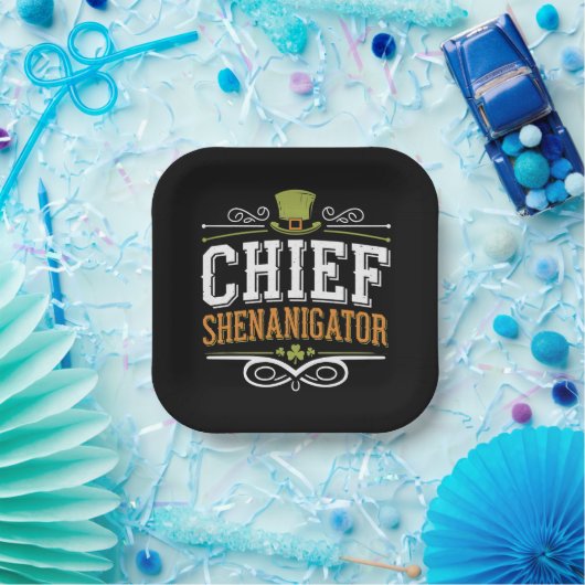 Retro Chief Shenanigator Lucky Leprechaun Hat Pappteller (Party)