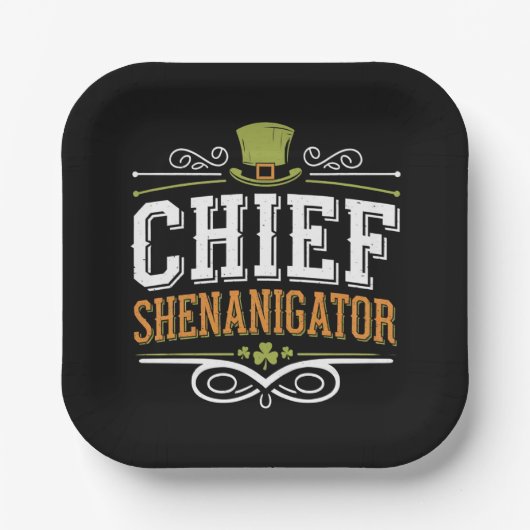 Retro Chief Shenanigator Lucky Leprechaun Hat Pappteller (Vorderseite)