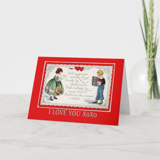 Retro Children's Valentine Red Feiertagskarte (Vorderseite)